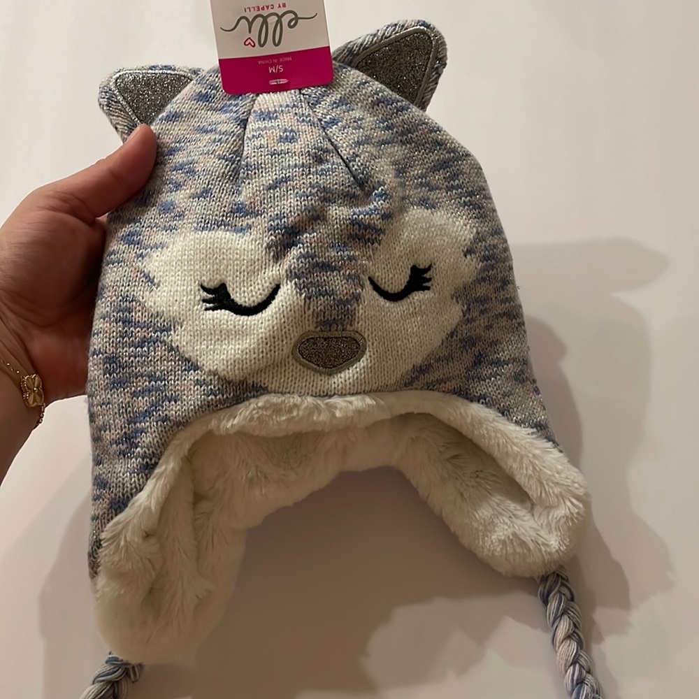 Girls Sleepy Fox Earflap Hat and Gloves